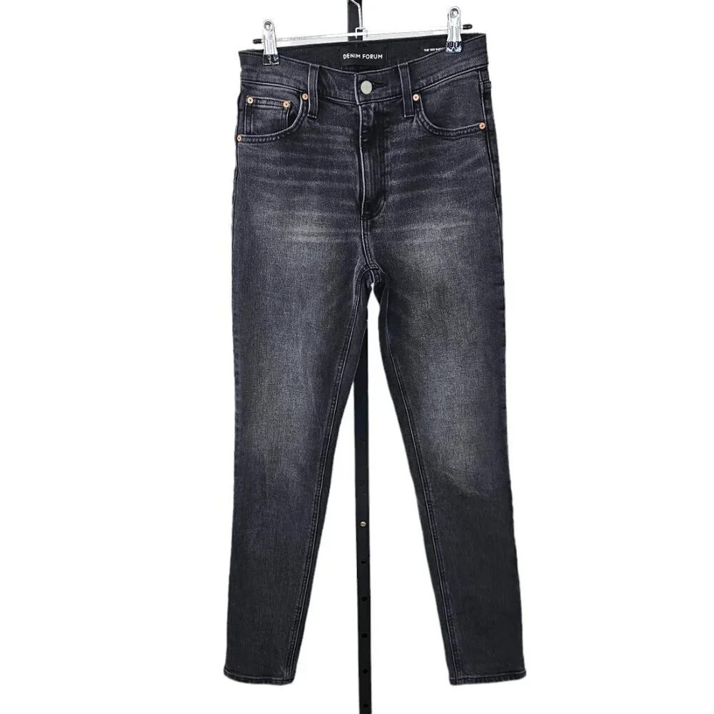 Denim Forum The 80's Bardot  Hi-Rise Slim Jeans Size 25 Gray Black Wash Denim